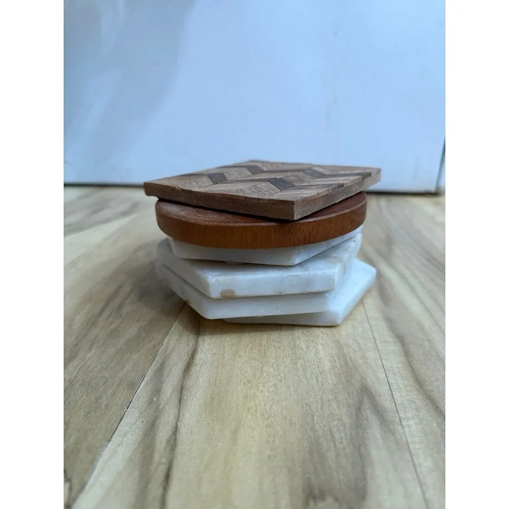 Mixed Material Coaster Set – Marble & Wood